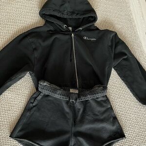Champion Black Sweat Set Hoodie and Shorts Set Women's Small Medium PacSun